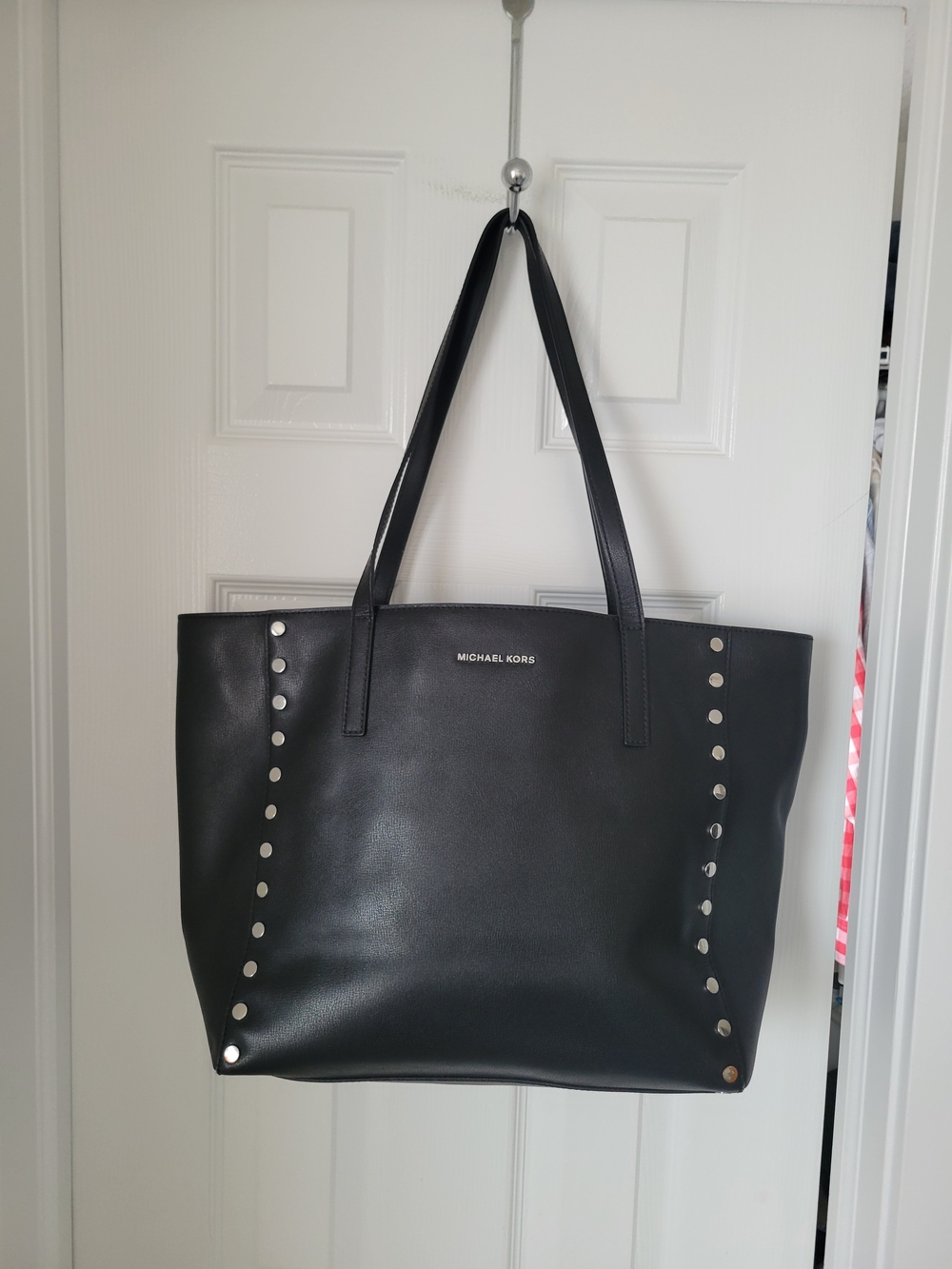 Michael Kors Large Black Leather Tote with Silver Studs